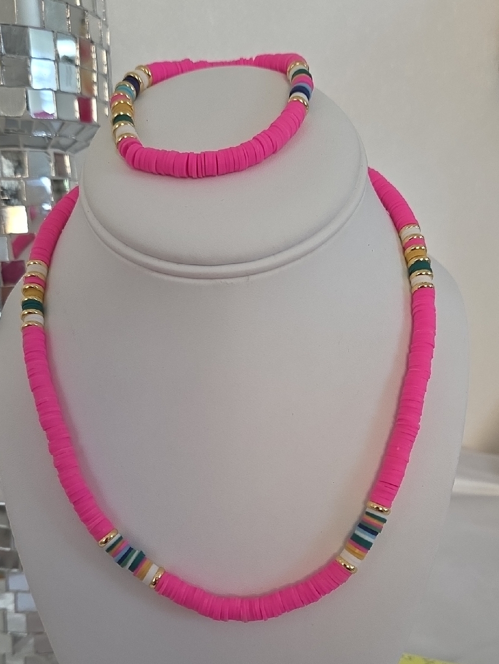 Beach 18K Gold Plated Heishi Beads Choker & Bracelet Set – Summer Polymer Clay